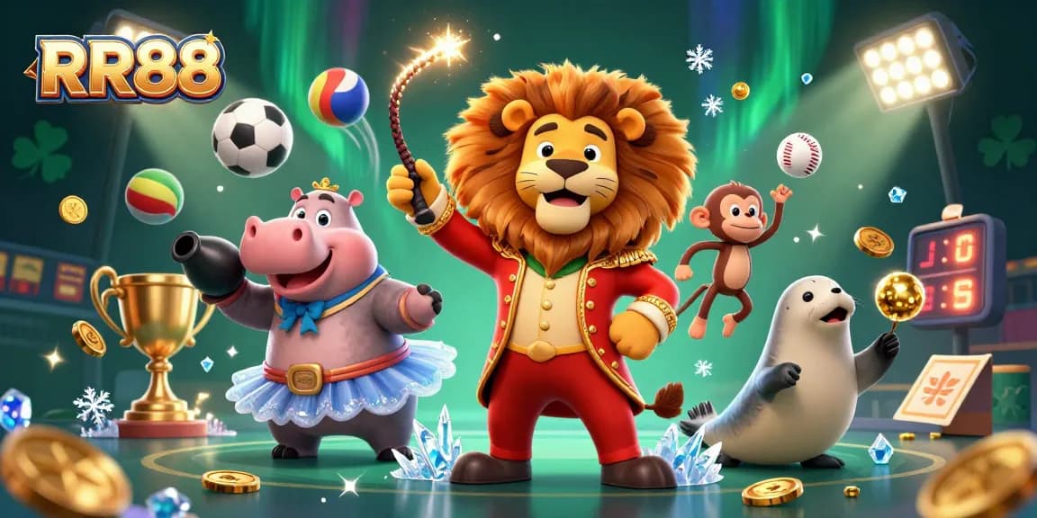Experience the thrilling world of RR88 with dynamic sports betting action and vibrant characters.