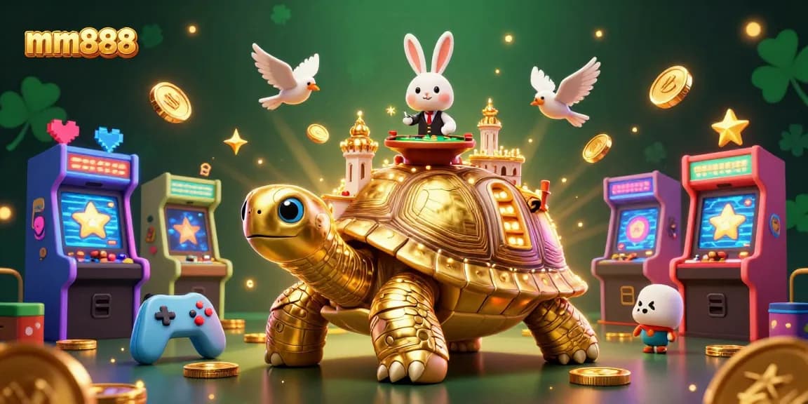Experience the thrill of mm888 with a golden tortoise casino scene filled with excitement and entertainment.