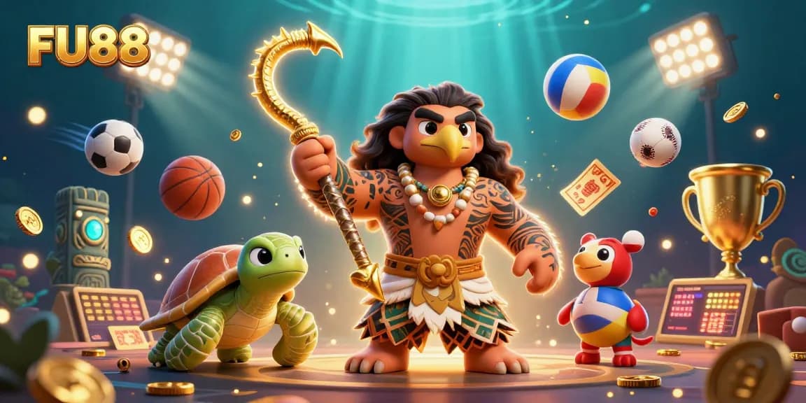 Engage in thrilling sports betting with FU88's vibrant scene showcasing dynamic gameplay and casino elements.
