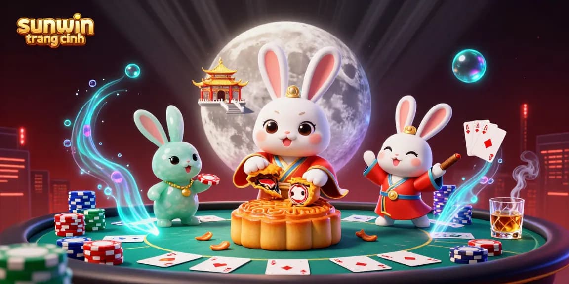 Experience the thrill at sunwin trang chính with vibrant poker-themed 3D illustration featuring fantasy characters.