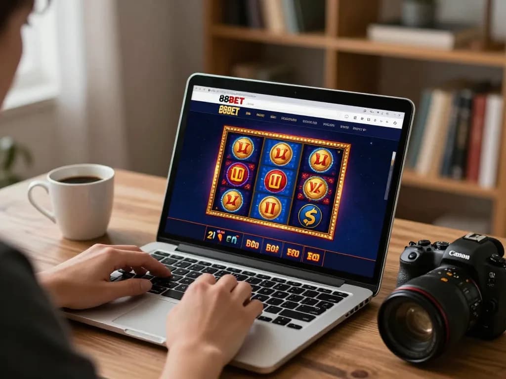 Experience exciting gameplay on 88BET online with colorful slots and a cozy home setup.