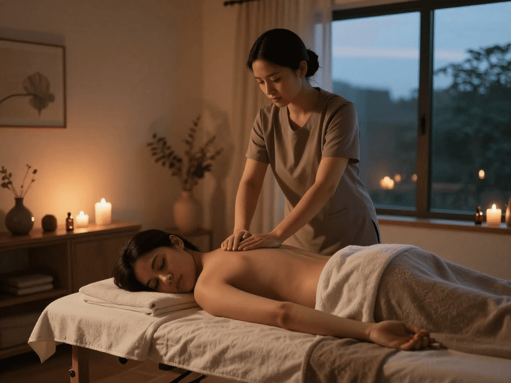 Experience a 출장마사지 in a tranquil home setting, highlighting relaxation and comfort.