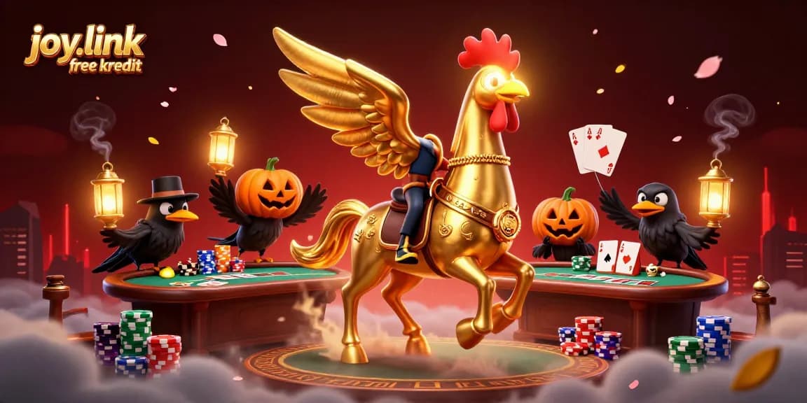 Experience joy.link free kredit in a vibrant midnight casino scene filled with poker elements and fantasy creatures.