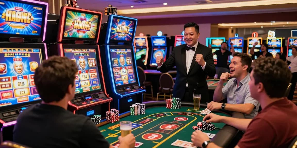 Players enjoying a slot gacor experience in a vibrant casino setting, showcasing excitement and anticipation.
