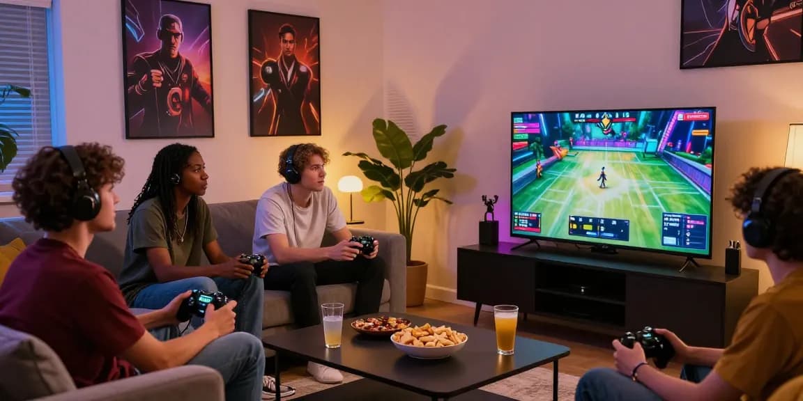 trusted malaysia online casino experience with friends playing esports in a modern living room setting