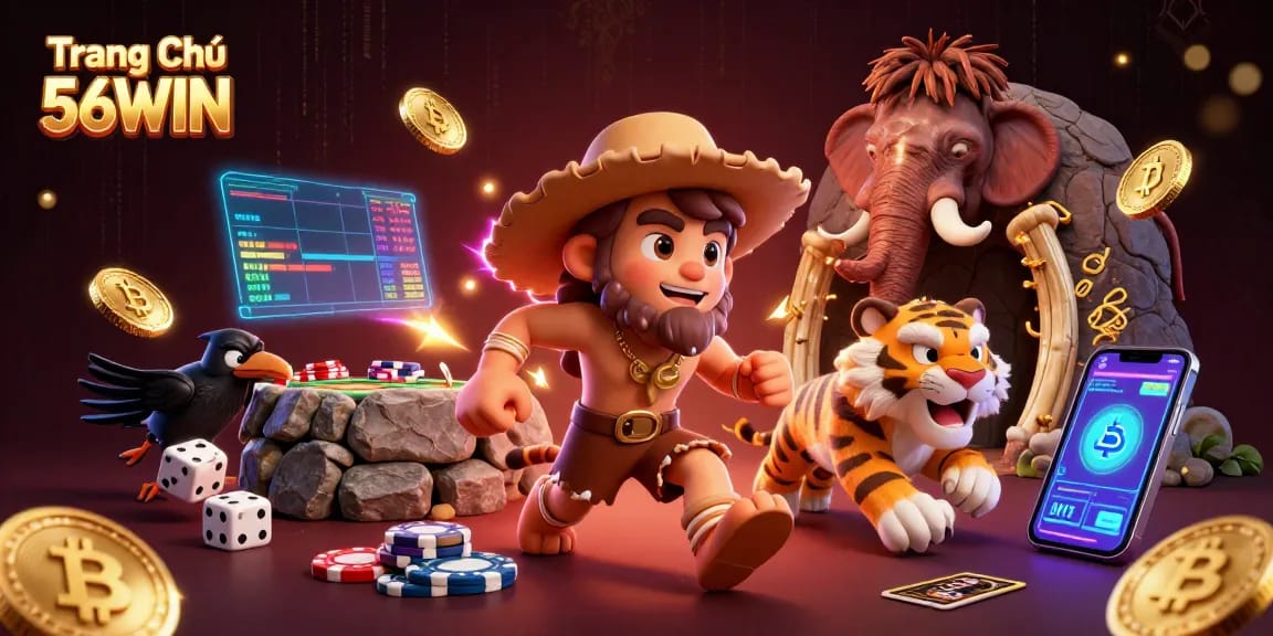 Engage with the vibrant universe of Trang Chủ 56WIN at a prehistoric casino featuring crypto elements.