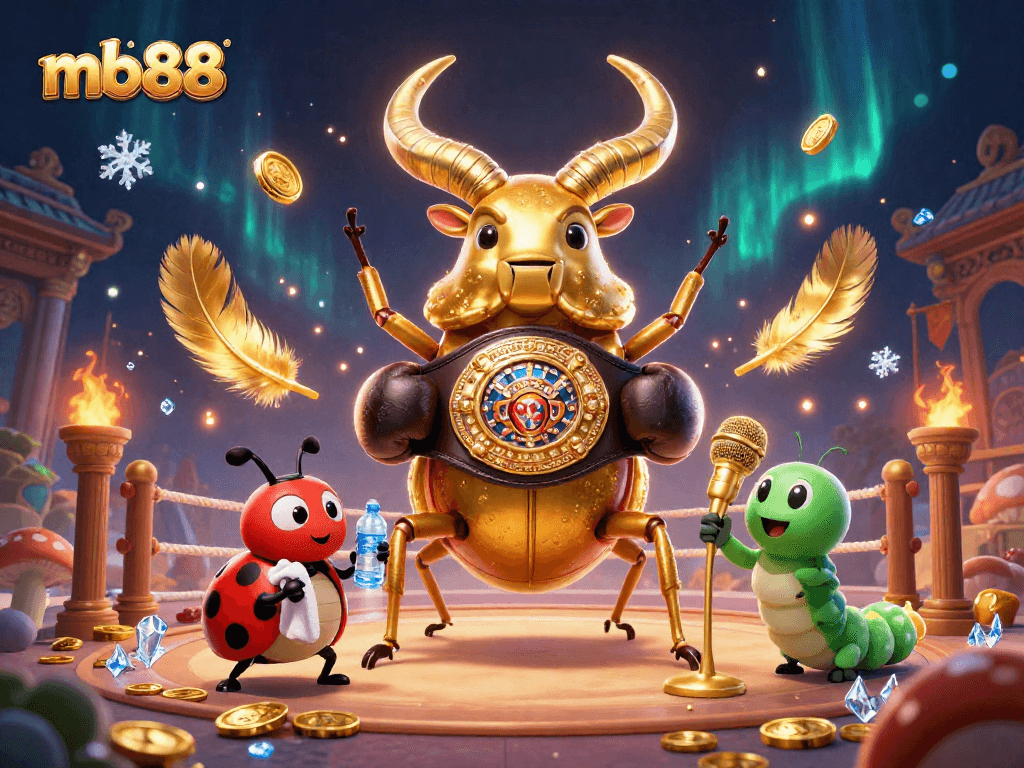 Experience the thrilling excitement of mb88 with a boxing stag beetle and vibrant casino elements.