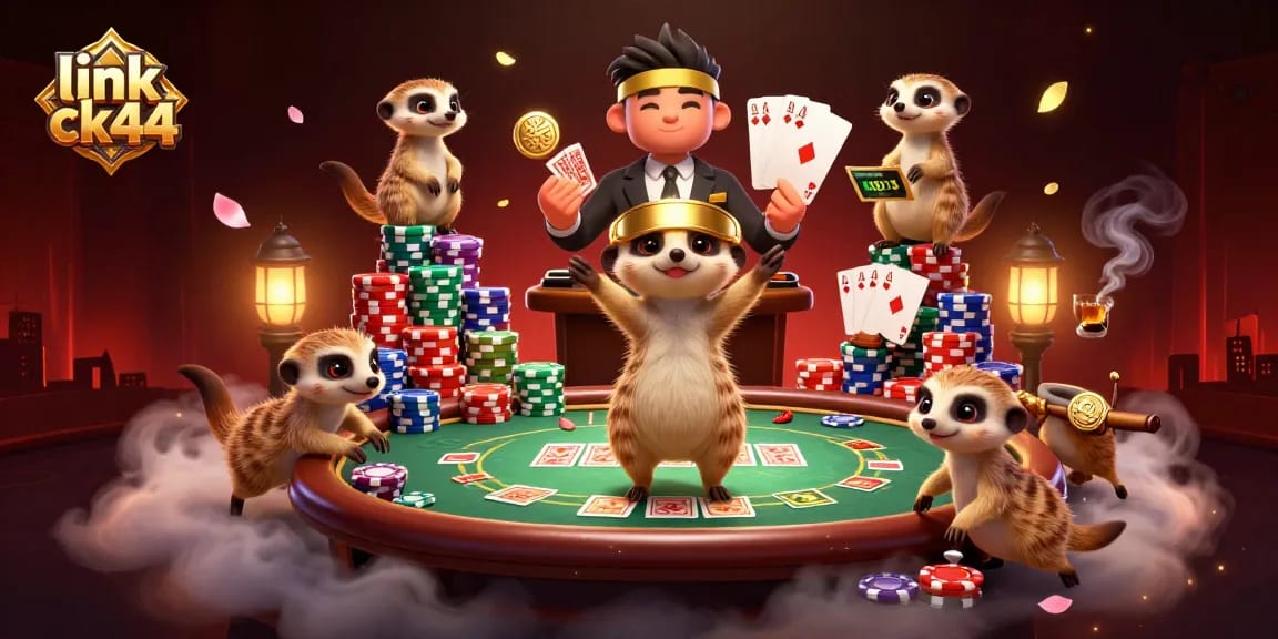 Experience link ck44's thrilling gameplay with playful meerkats running a vibrant casino operation.