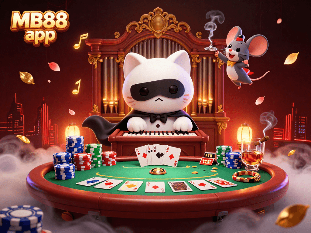 Experience thrilling gameplay with the MB88 app, featuring a 3D virtual casino scene filled with vibrant characters and exciting elements.
