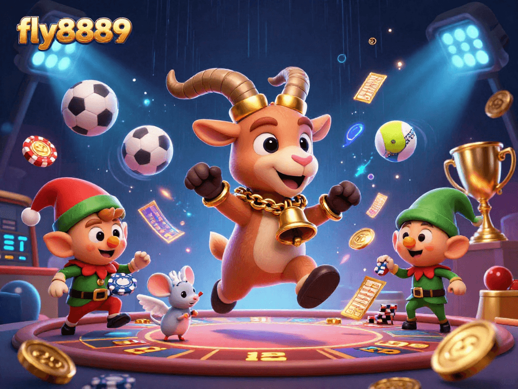 Experience exciting gameplay at fly8889 with Krampus in a vibrant, festive casino scene.