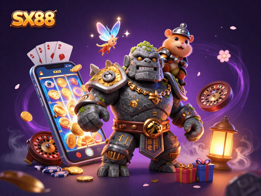 SX88 offers vibrant online gambling with slots and games amid a magical 3D scene.