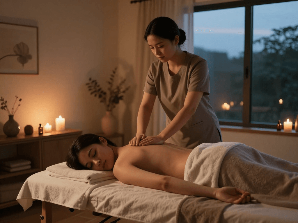 Experience a 출장마사지 in a tranquil home setting, highlighting relaxation and comfort.