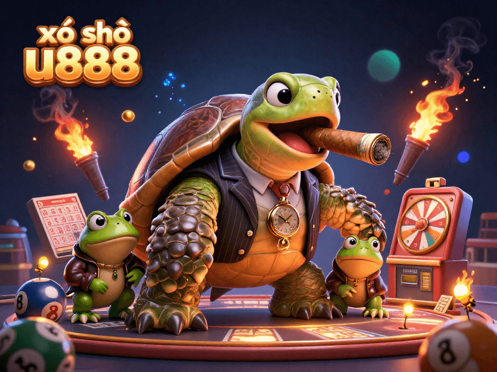 Experience excitement with xổ số u888 lottery elements highlighted in a vibrant 3D scene of fun and betting.