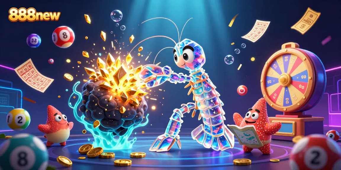 Experience thrilling jackpots with 888new while exploring vibrant 3D scenes filled with lottery excitement.