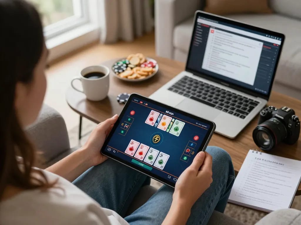 Experience online poker at s8 com, with engaging gameplay on a tablet and cozy setting.