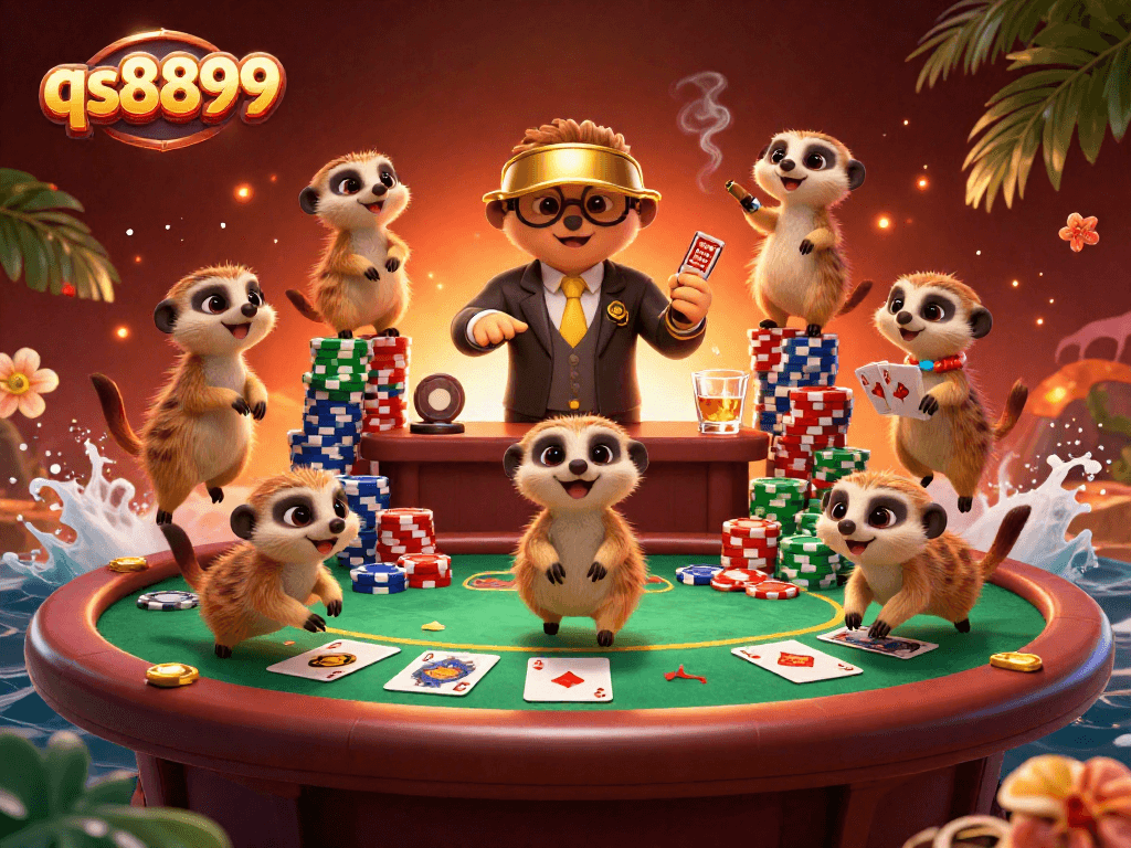 Experience thrilling play at qs8899's vibrant casino with animated meerkat characters.