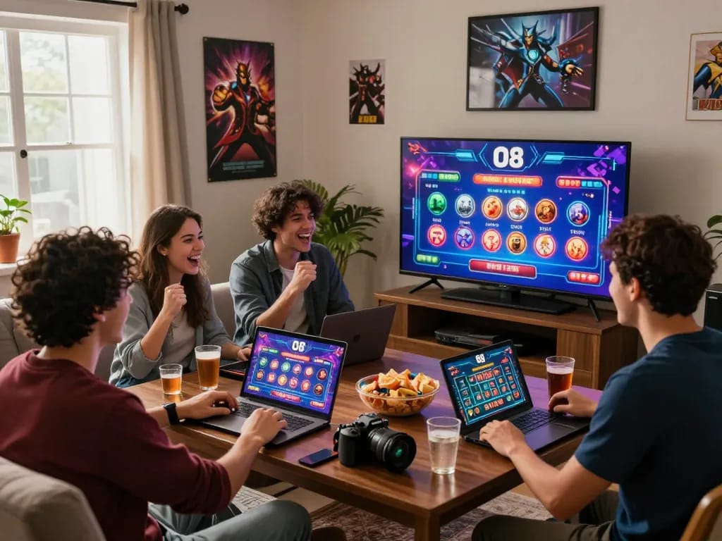 Engaging gaming session with friends on the trang chủ o8 platform, lively atmosphere filled with laughter and excitement.