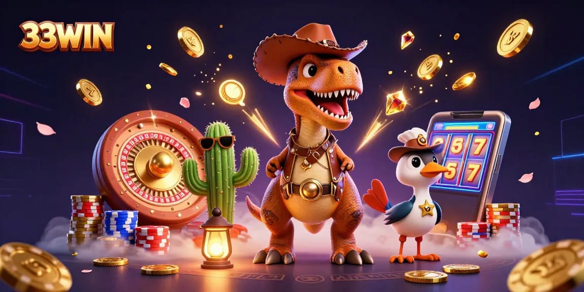 Experience bold wins at 33WIN with animated casino characters and vibrant gaming action.