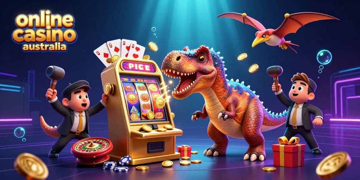 Engage in exciting gameplay at online casino Australia with colorful slot scenes and dynamic casino characters.