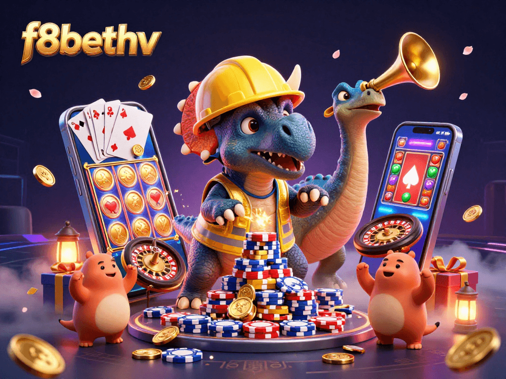 Experience the vibrant gaming universe of f8bethv with dynamic characters celebrating at an online casino.