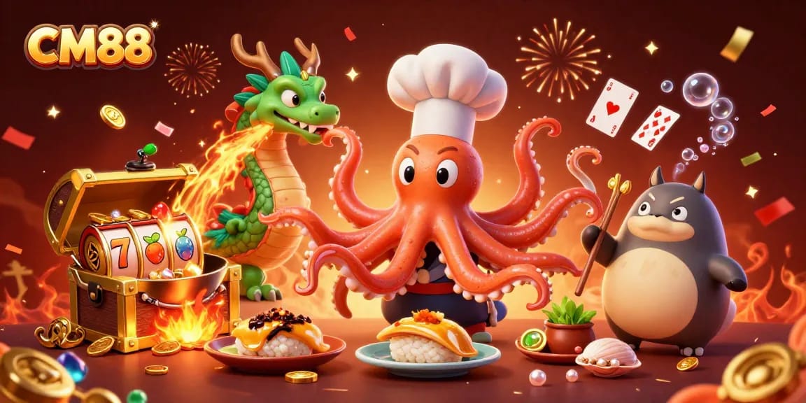 Experience the thrilling world of CM88 with vibrant casino games and dynamic characters.