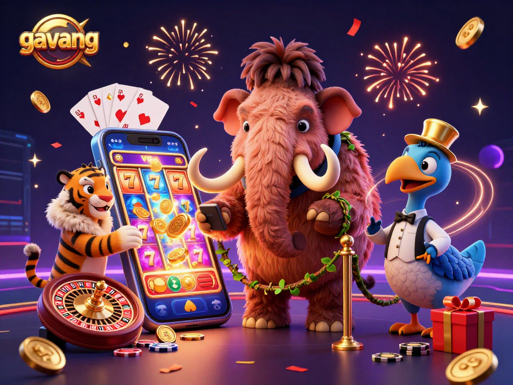 Experience exciting slots with gavang at this vibrant casino scene featuring engaging characters.