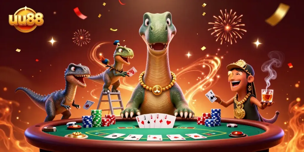 Experience thrilling poker action at uu88 with a towering brontosaurus and clever raptor dealer.