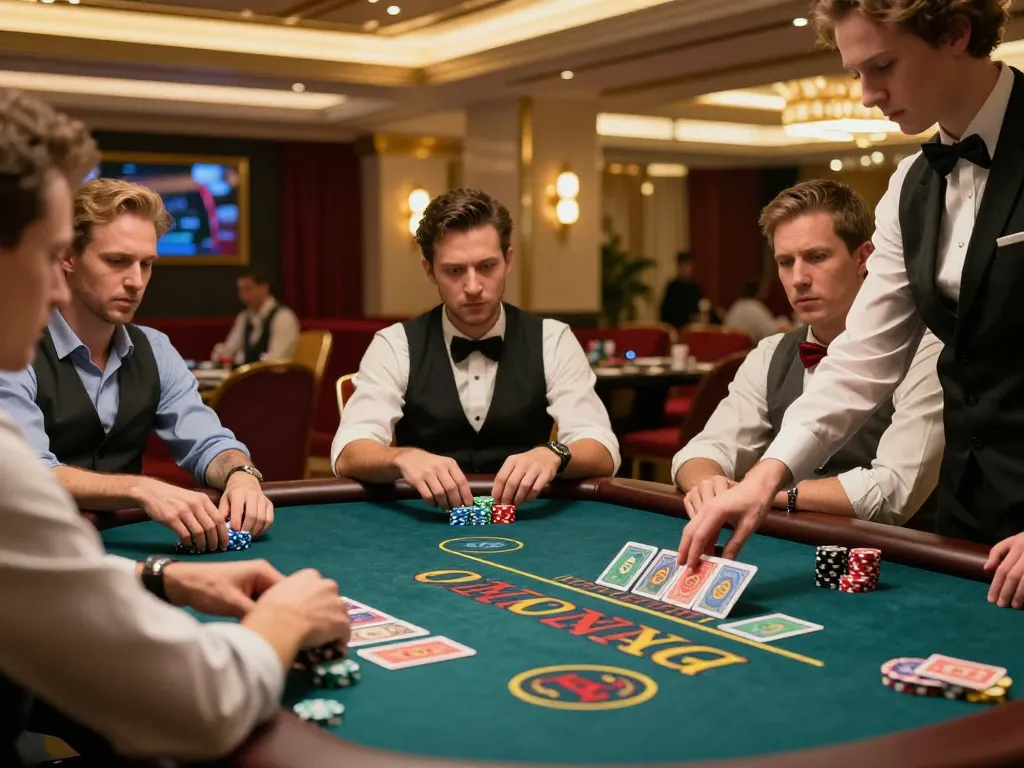 RR88 players focus on intense baccarat game, engaging in high-stakes betting.