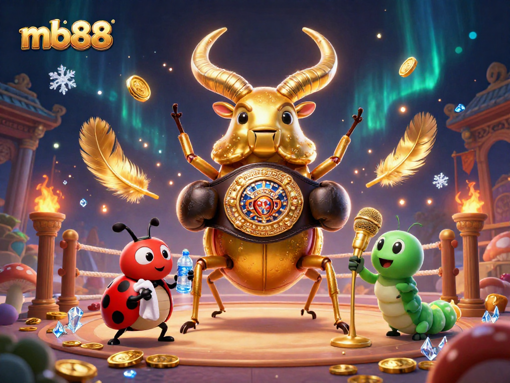 Experience the thrilling excitement of mb88 with a boxing stag beetle and vibrant casino elements.