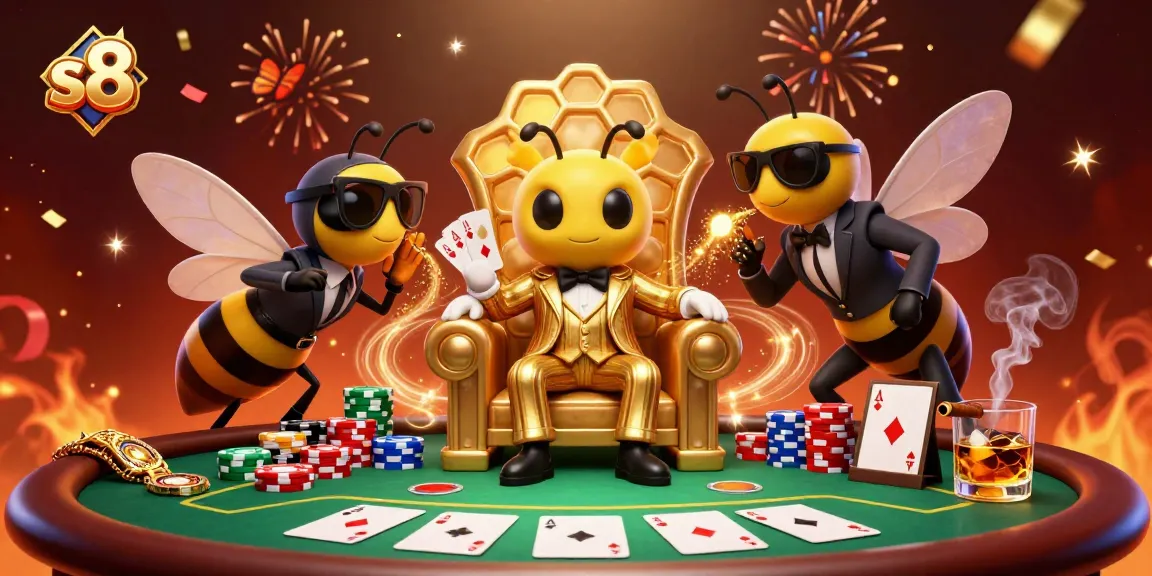 Experience thrilling excitement at s8 with a bumblebee mob boss at a poker table surrounded by action.