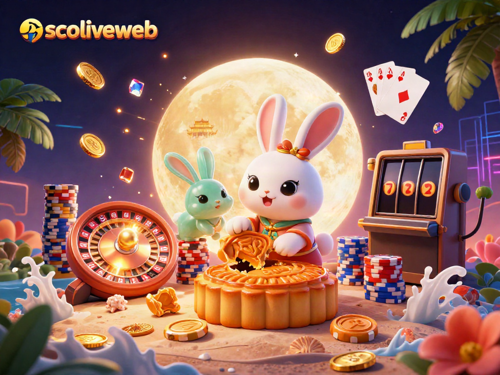 Engage in winning strategies with socoliveweb's vibrant casino gaming scene featuring animated moon characters.