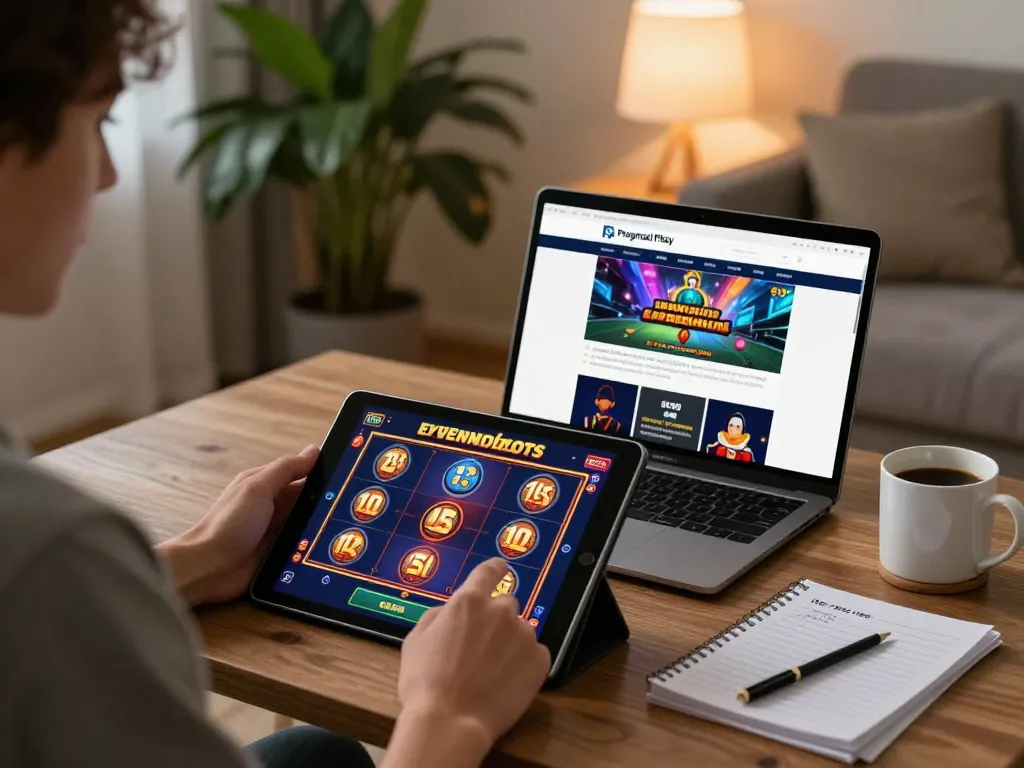Engage with Pragmati Play in a cozy home gaming setup showcasing an exciting slot game