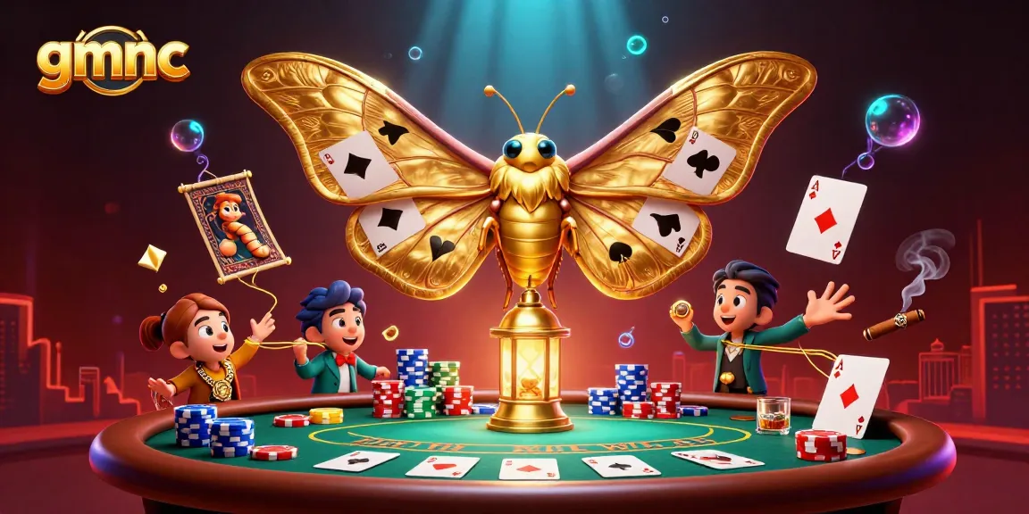 Experience thrilling insights at gmnc with this vibrant casino scene featuring a 3D butterfly and poker elements.