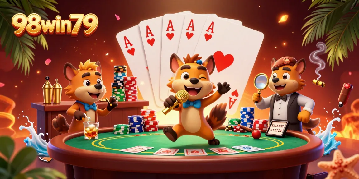 Engage in thrilling gameplay at 98win79, featuring hyenas in a lively casino environment.
