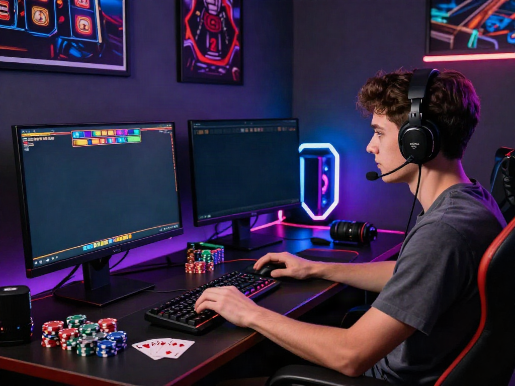 Online gaming experience at C168 showing a player immersed in vibrant virtual casino games.