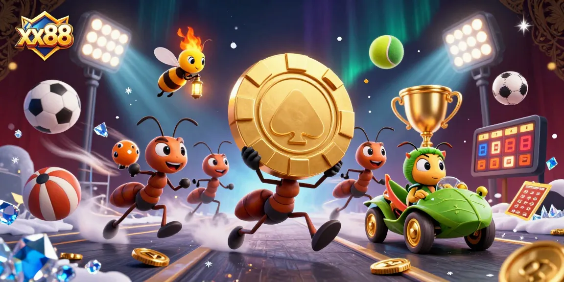 Experience thrilling heists in xx88's vibrant casino world with ants and sports elements!