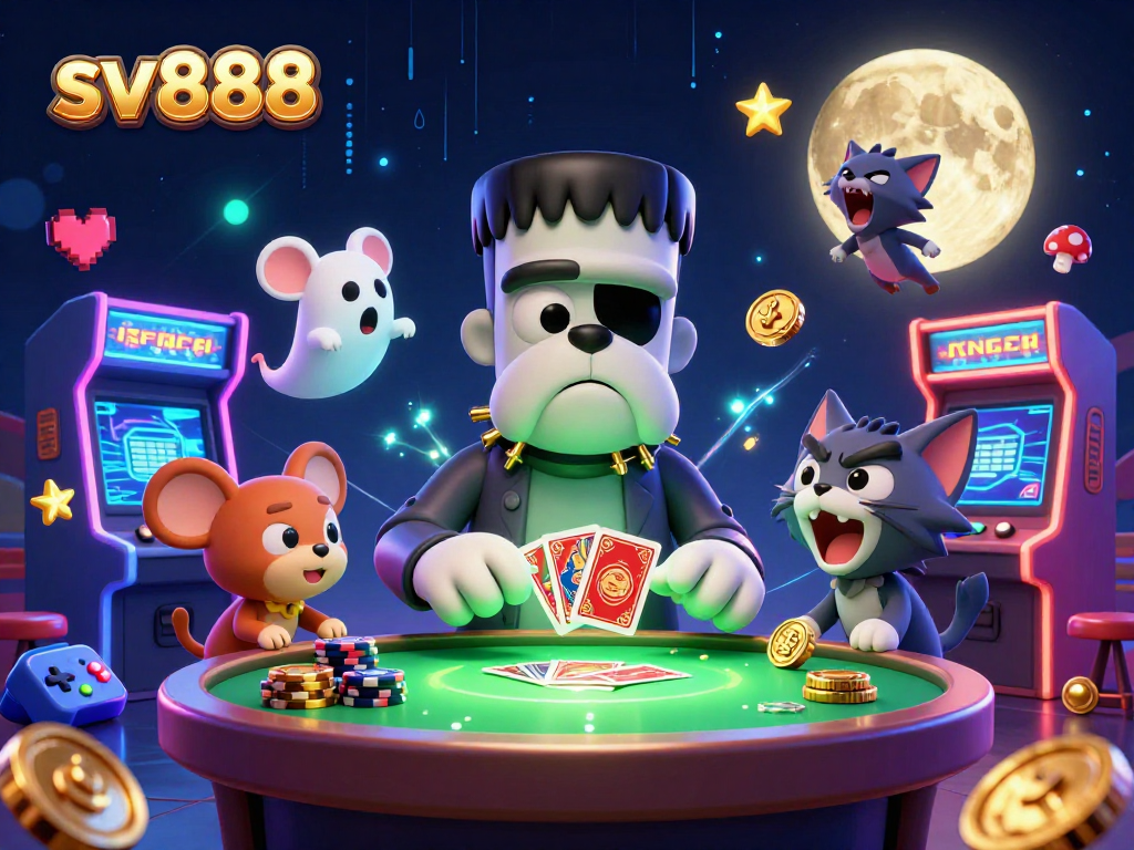 Engage with the thrilling atmosphere at sv888, featuring a Frankenstein bulldog dealer and gaming elements.