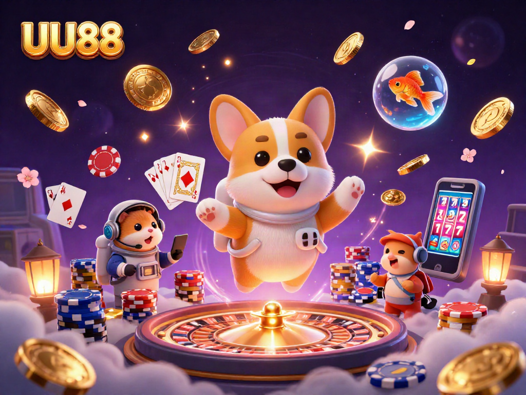Engage in thrilling gaming adventures at UU88 with unique characters in a vibrant casino scene.