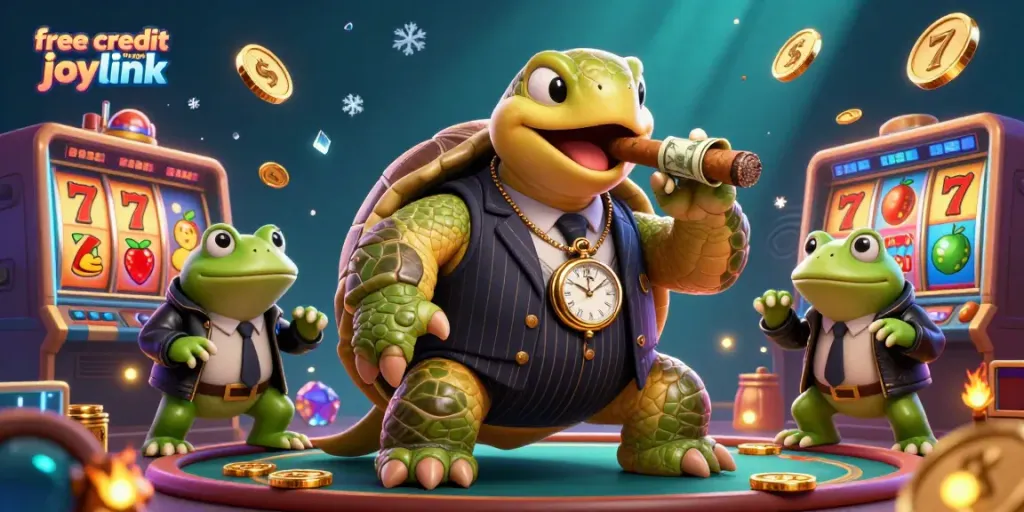 Engage with free credit no deposit joylink in an ultra-detailed casino-themed 3D illustration.