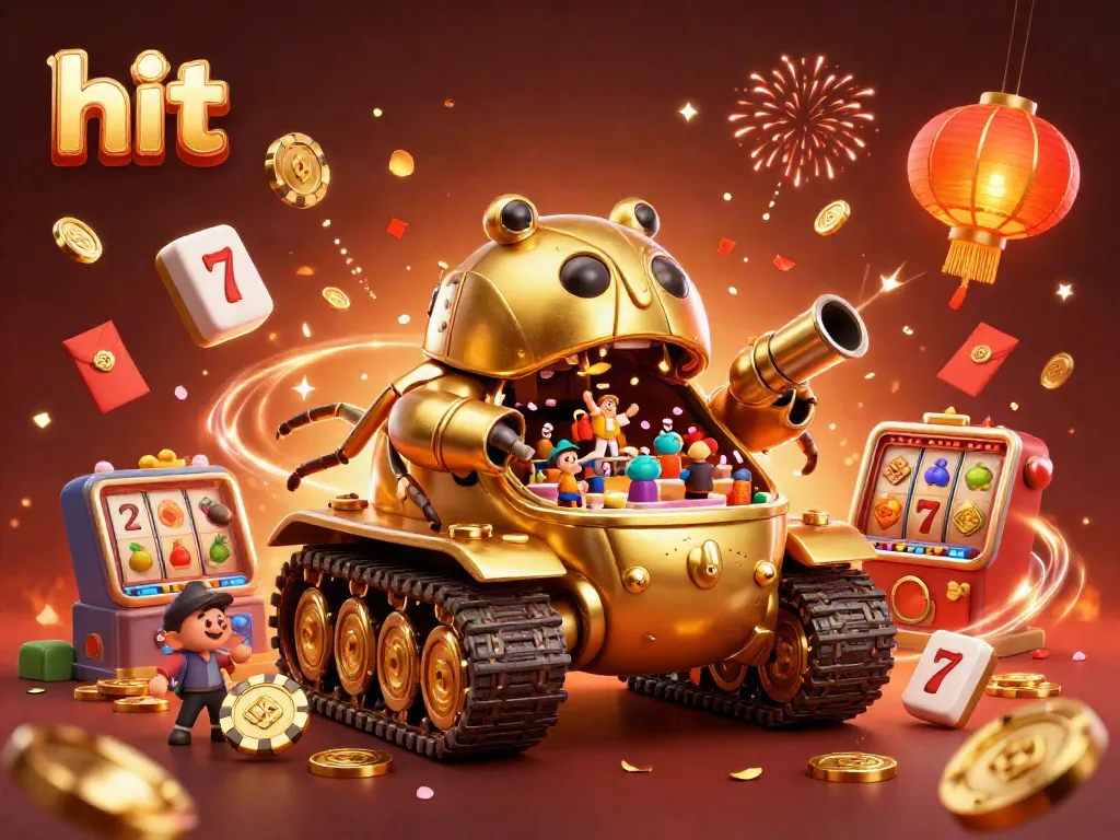 Engage with the immersive casino experience by hitting big with this golden beetle tank illustration.