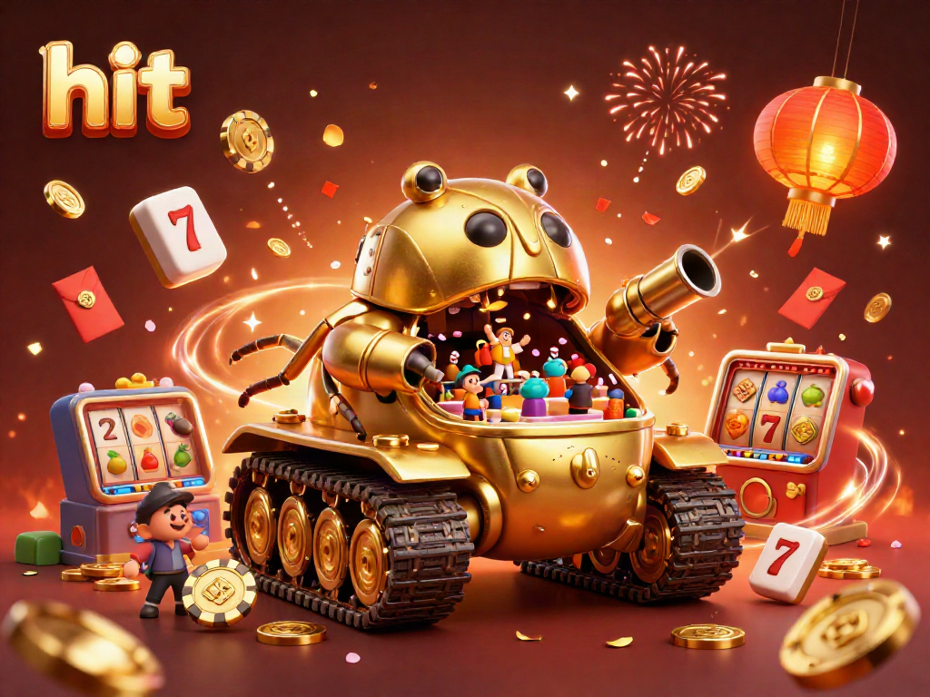 Engage with the immersive casino experience by hitting big with this golden beetle tank illustration.