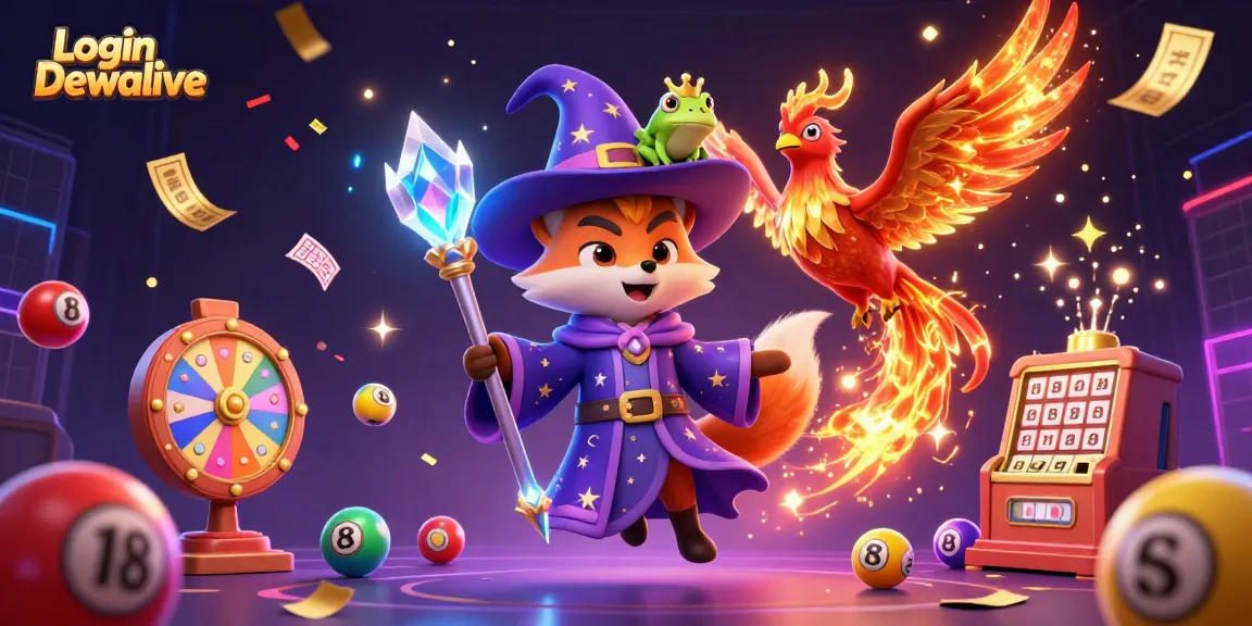 Engage with the exciting Login Dewalive experience with a vibrant 3D casino scene filled with dynamic lottery games.