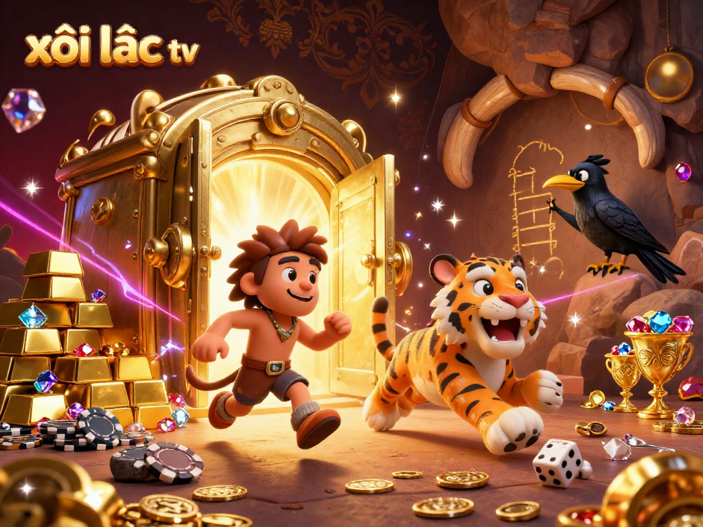 xôi lạc tv invites players to enjoy a vibrant prehistoric casino experience with gold treasures and engaging characters.
