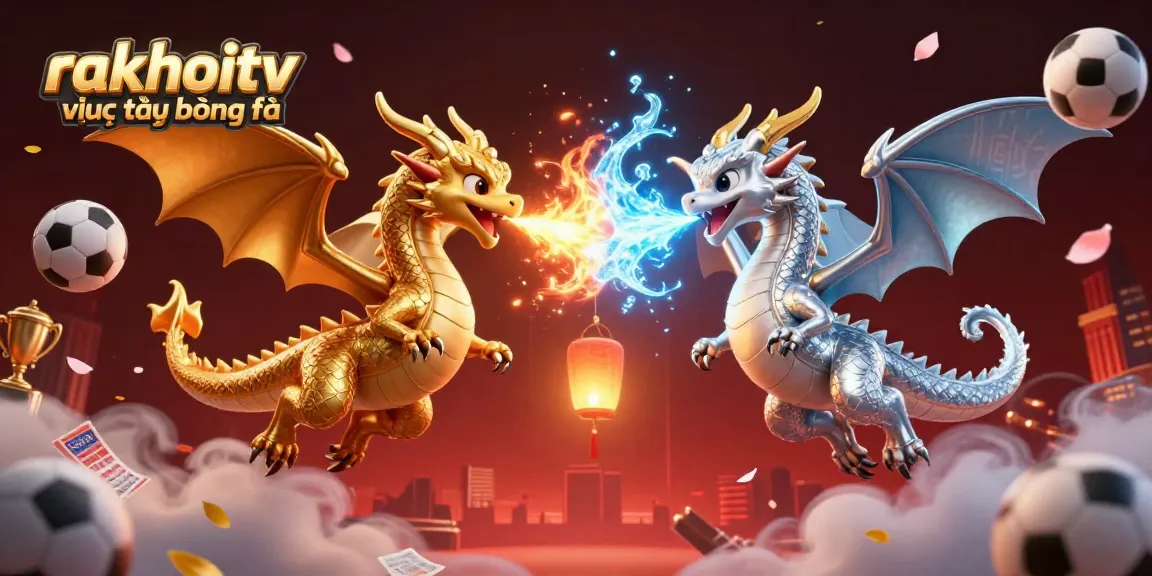 Bet on rakhoitv trực tiếp bóng đá with dynamic 3D dragons representing victory and fortune in sports betting.