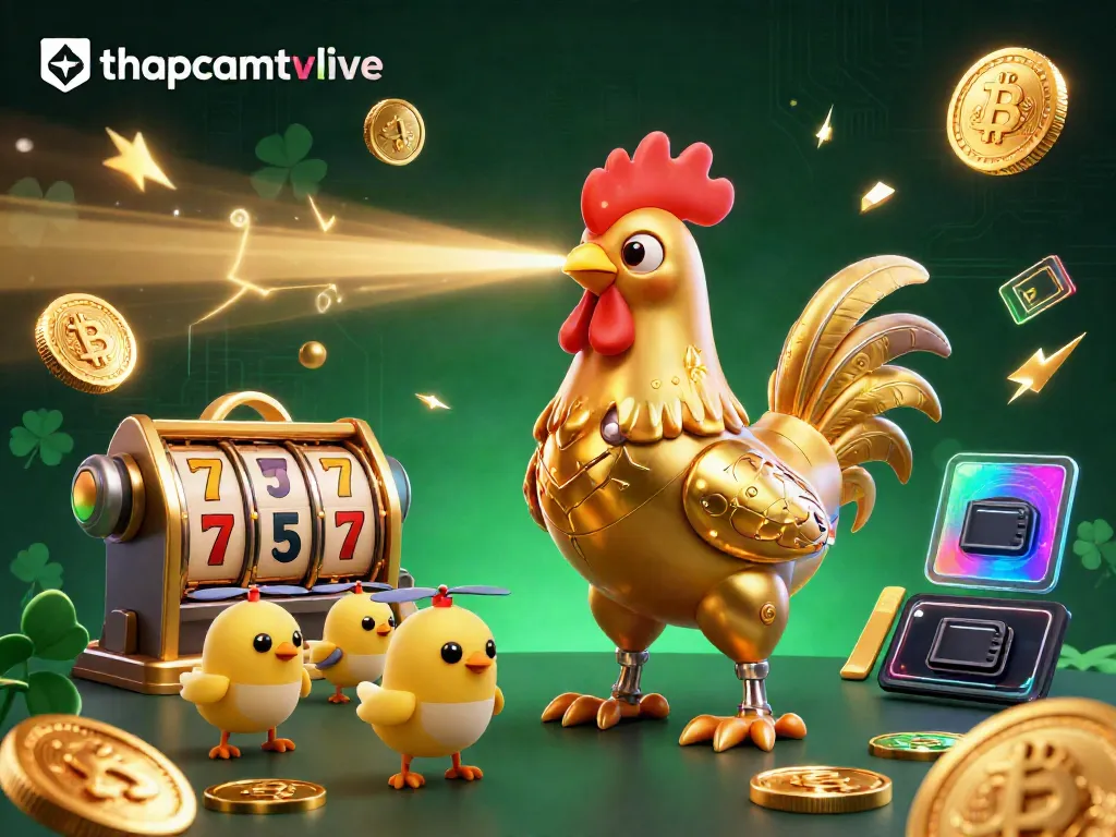 Engage with thapcamtvlive's electrifying gaming experience featuring a golden rooster robot and baby chick drones in action.