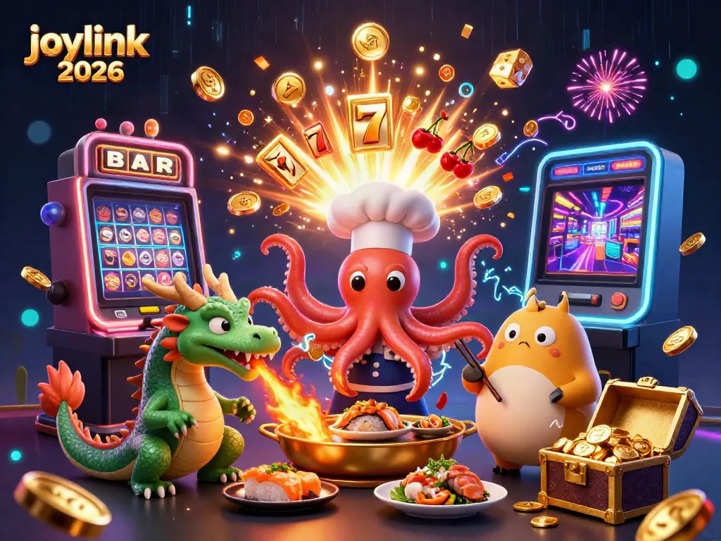 Engage with luck at joylink 2026 as cartoon characters clash in a jackpot-filled casino scene.