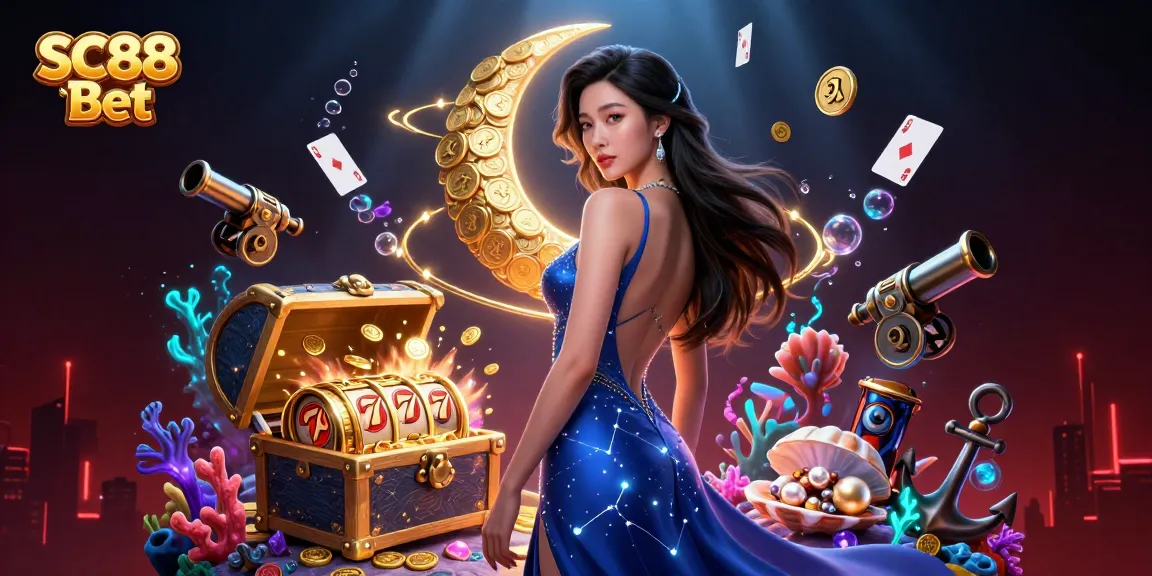 Immerse in SC88 Bet with a dazzling underwater casino adventure featuring golden slot reels.