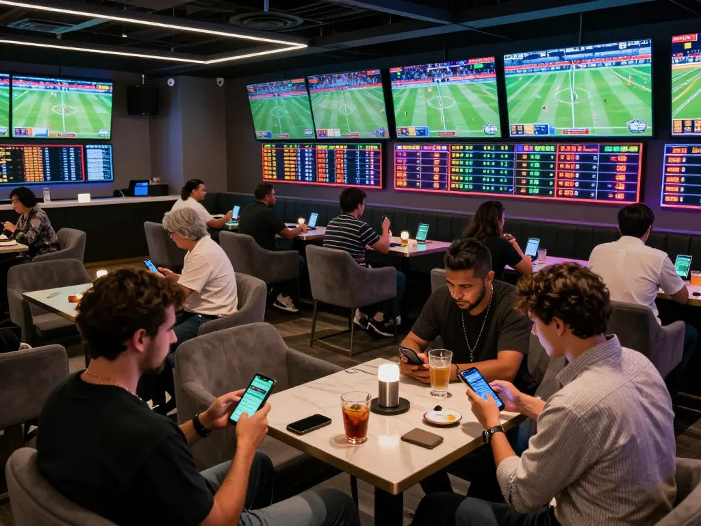 Experience live sports betting excitement at qq88ae with modern screens and engaged players.