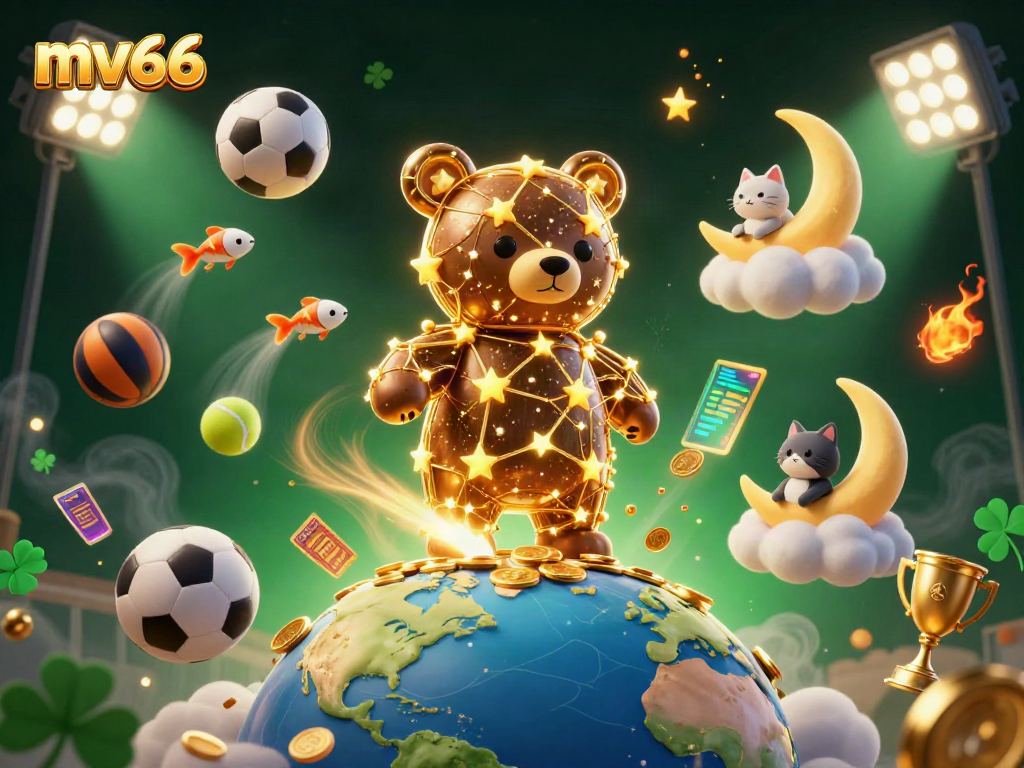 Engage in thrilling MV66 casino adventures with dynamically illustrated characters, coins, and sports elements.