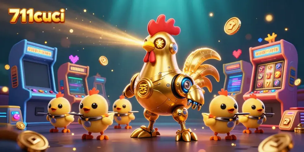 Engage in thrilling gameplay at 711cuci with golden rooster robot and exciting slot elements
